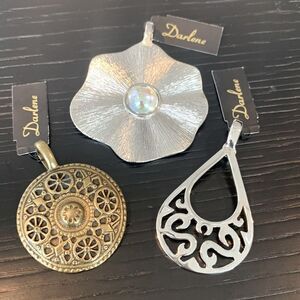 Darlene Pendant Trio – Mixed Metal Crystal, Scroll & Medallion Styles
